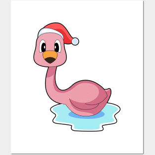 Flamingo Christmas Christmas hat Posters and Art